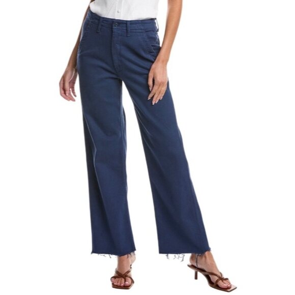Mother Womens The Major Zip Sneak Fray Jeans Insignia Blue Size 32 Made In USA - Picture 1 of 11